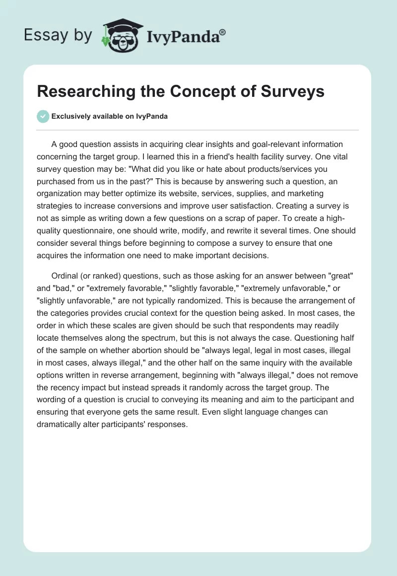 Researching the Concept of Surveys. Page 1