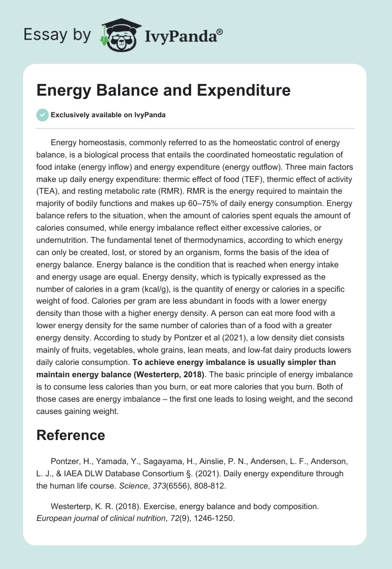 Energy Balance and Expenditure. Page 1