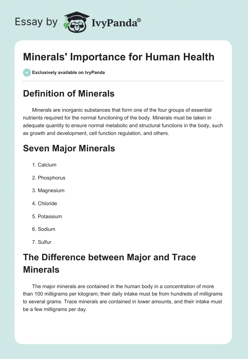Minerals' Importance for Human Health. Page 1