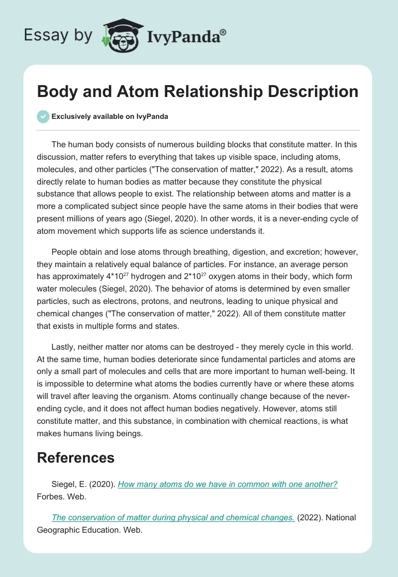 Body and Atom Relationship Description. Page 1