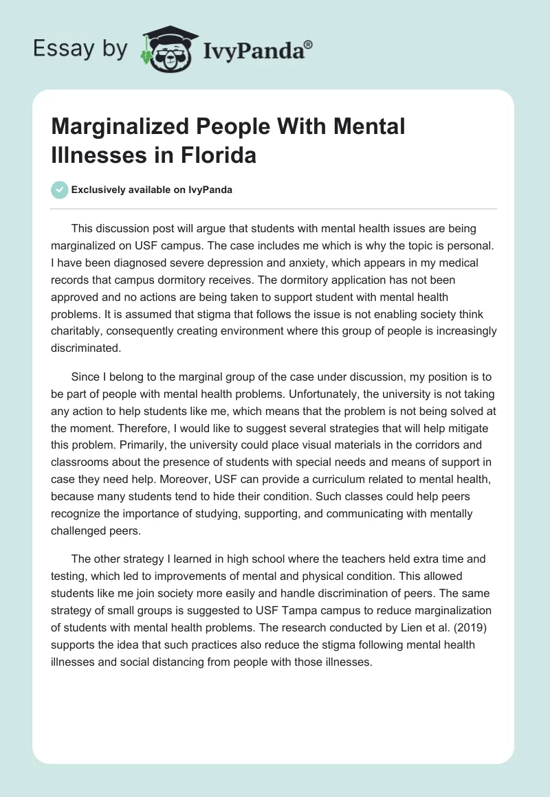 Marginalized People With Mental Illnesses in Florida. Page 1