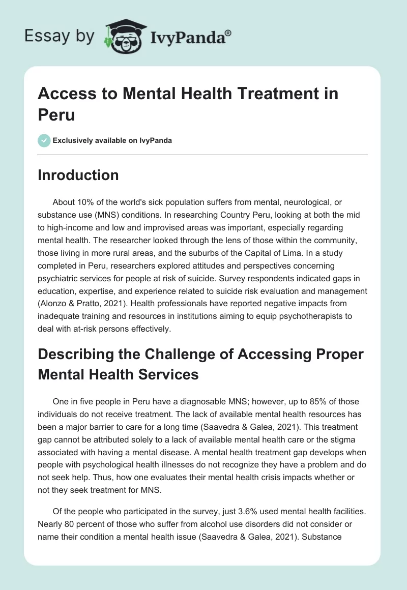 Access to Mental Health Treatment in Peru. Page 1
