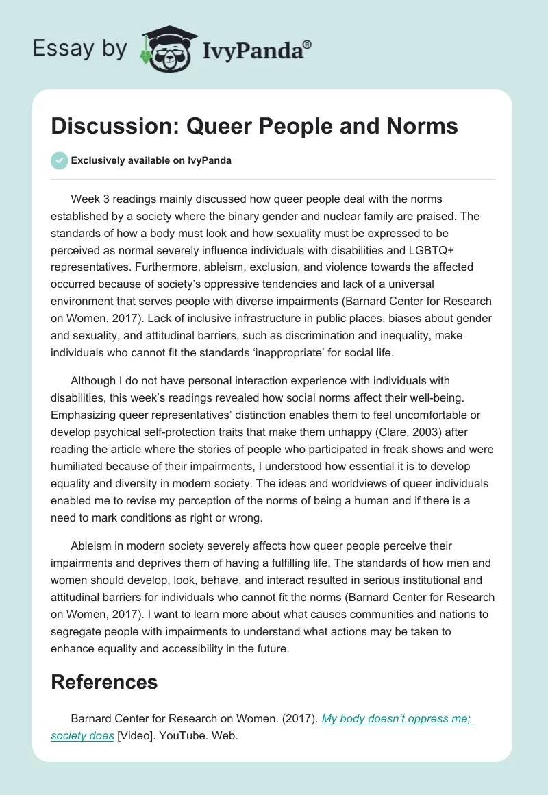 Discussion: Queer People and Norms. Page 1