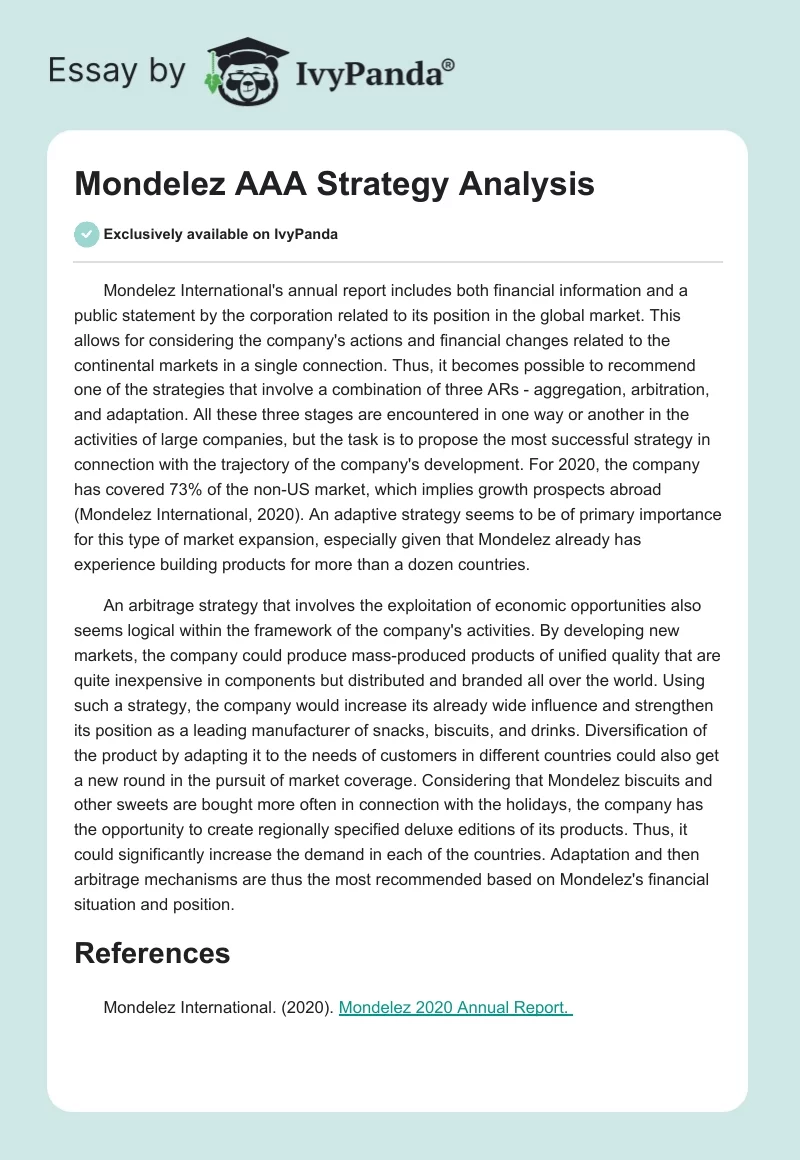 Mondelez AAA Strategy Analysis. Page 1