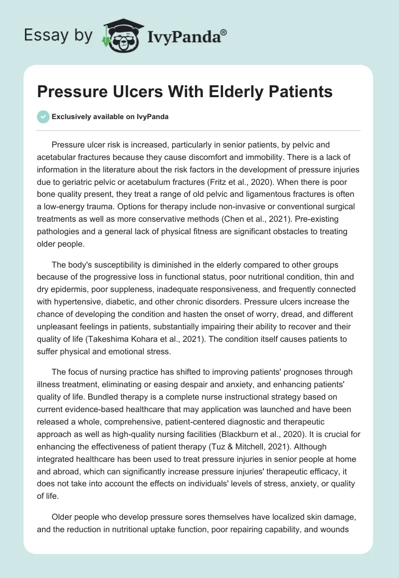 Pressure Ulcers With Elderly Patients. Page 1