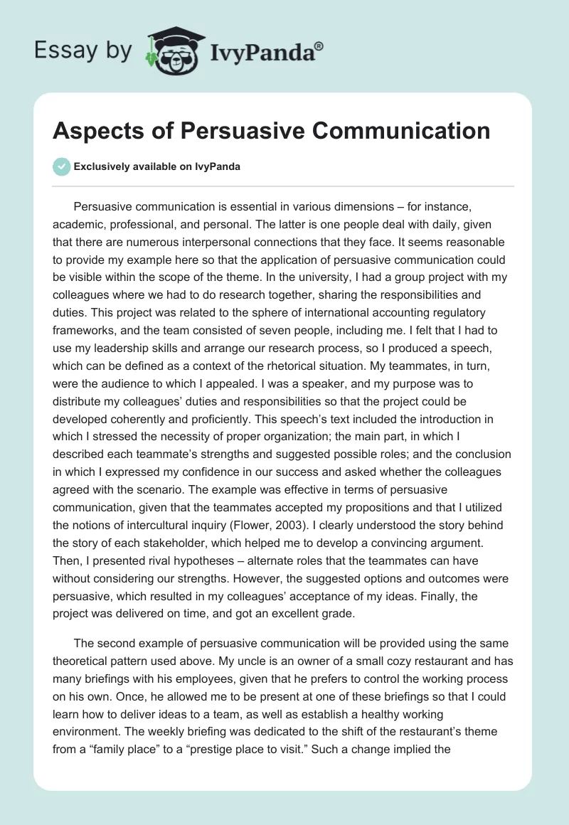 Aspects of Persuasive Communication. Page 1