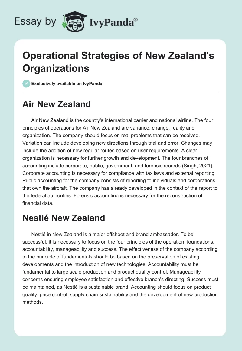 Operational Strategies of New Zealand's Organizations. Page 1