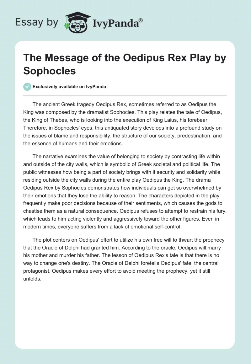 The Message of the "Oedipus Rex" Play by Sophocles. Page 1
