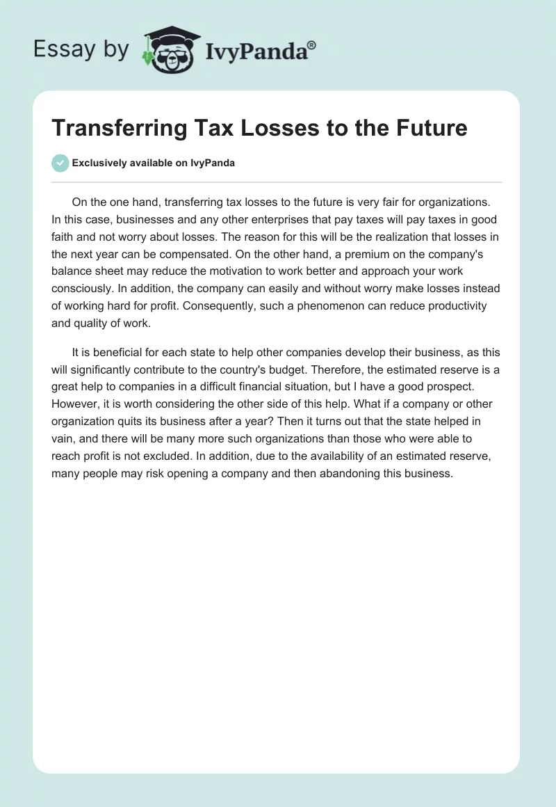 Transferring Tax Losses to the Future. Page 1