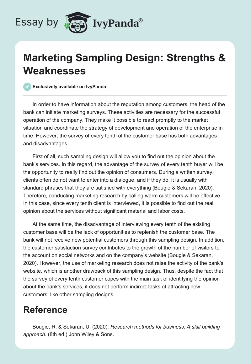 Marketing Sampling Design: Strengths & Weaknesses. Page 1