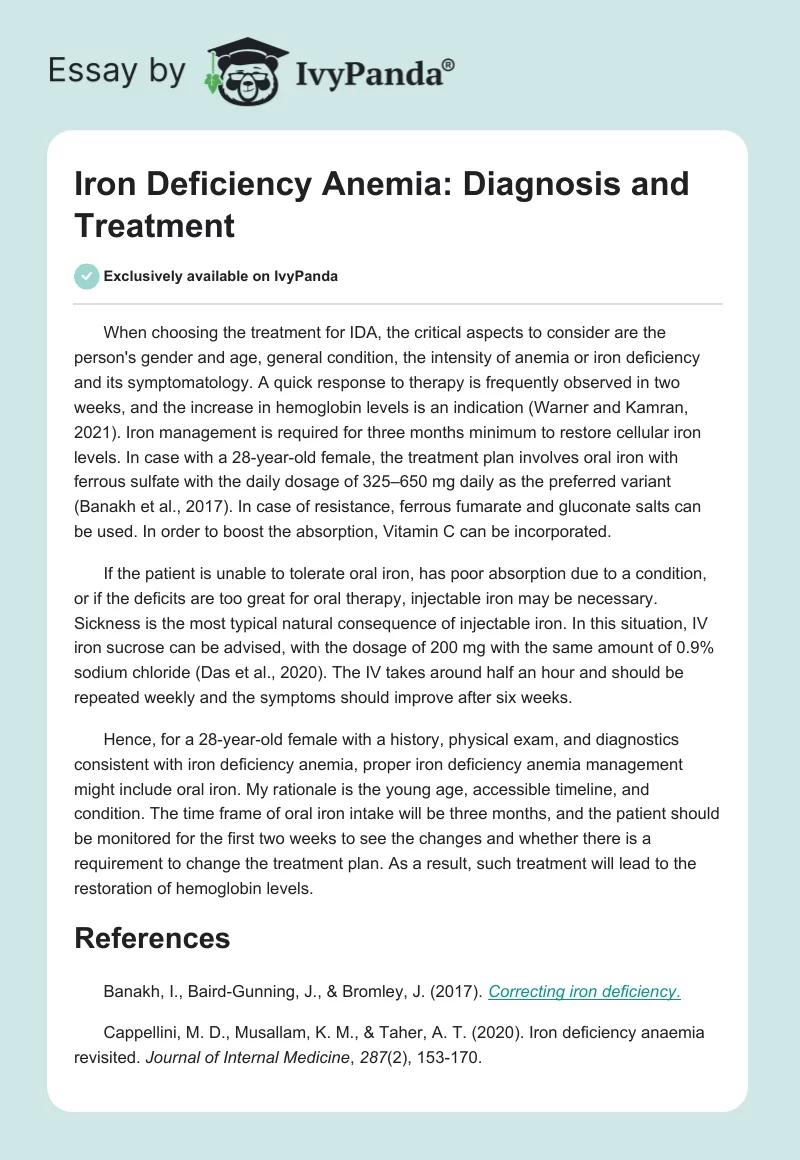 Iron Deficiency Anemia: Diagnosis and Treatment. Page 1