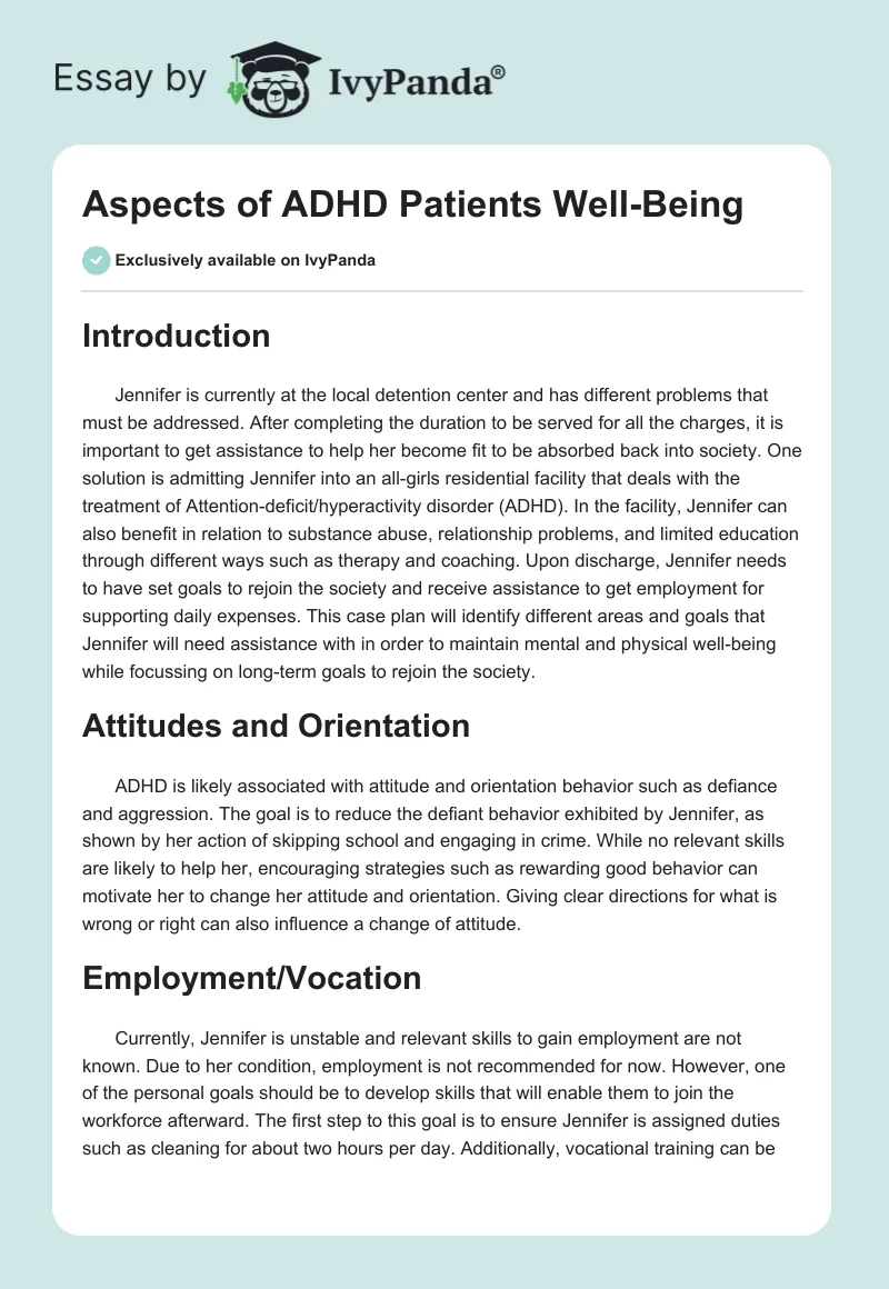 Aspects of ADHD Patients Well-Being. Page 1