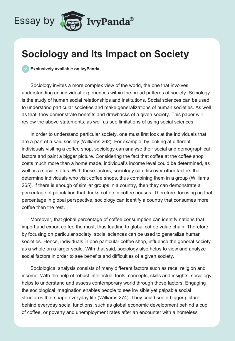 Sociology and Its Impact on Society. Page 1