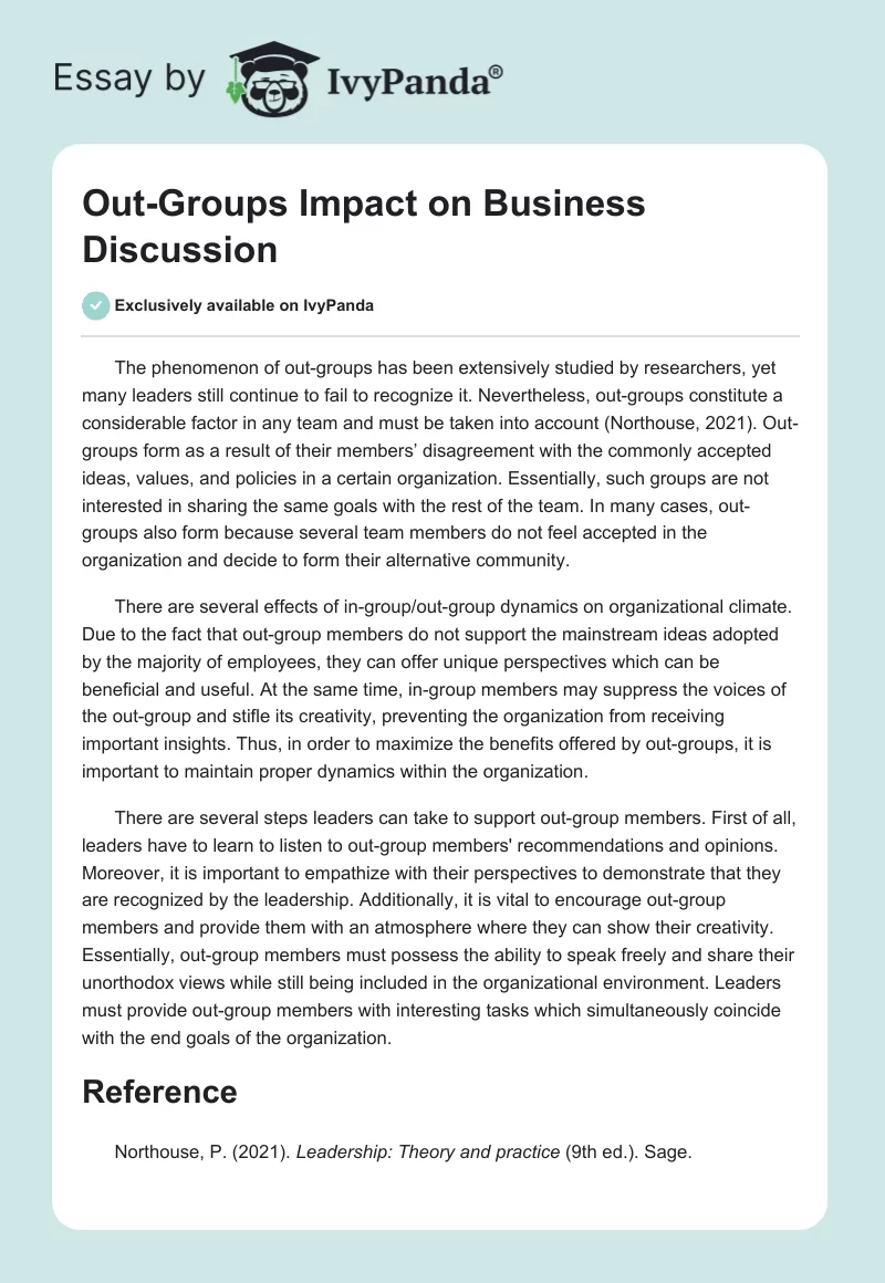 Out-Groups Impact on Business Discussion. Page 1