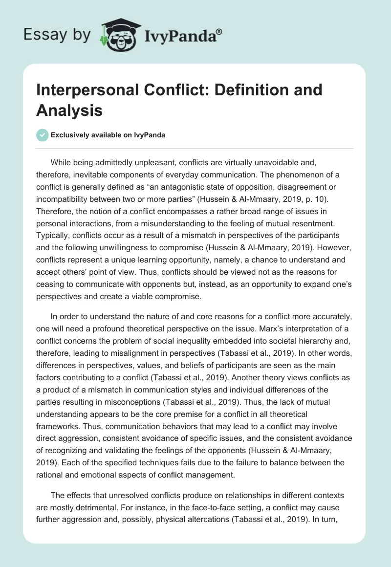 Interpersonal Conflict: Definition and Analysis. Page 1