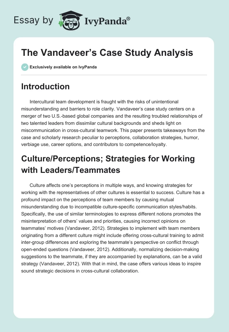 The Vandaveer’s Case Study Analysis. Page 1