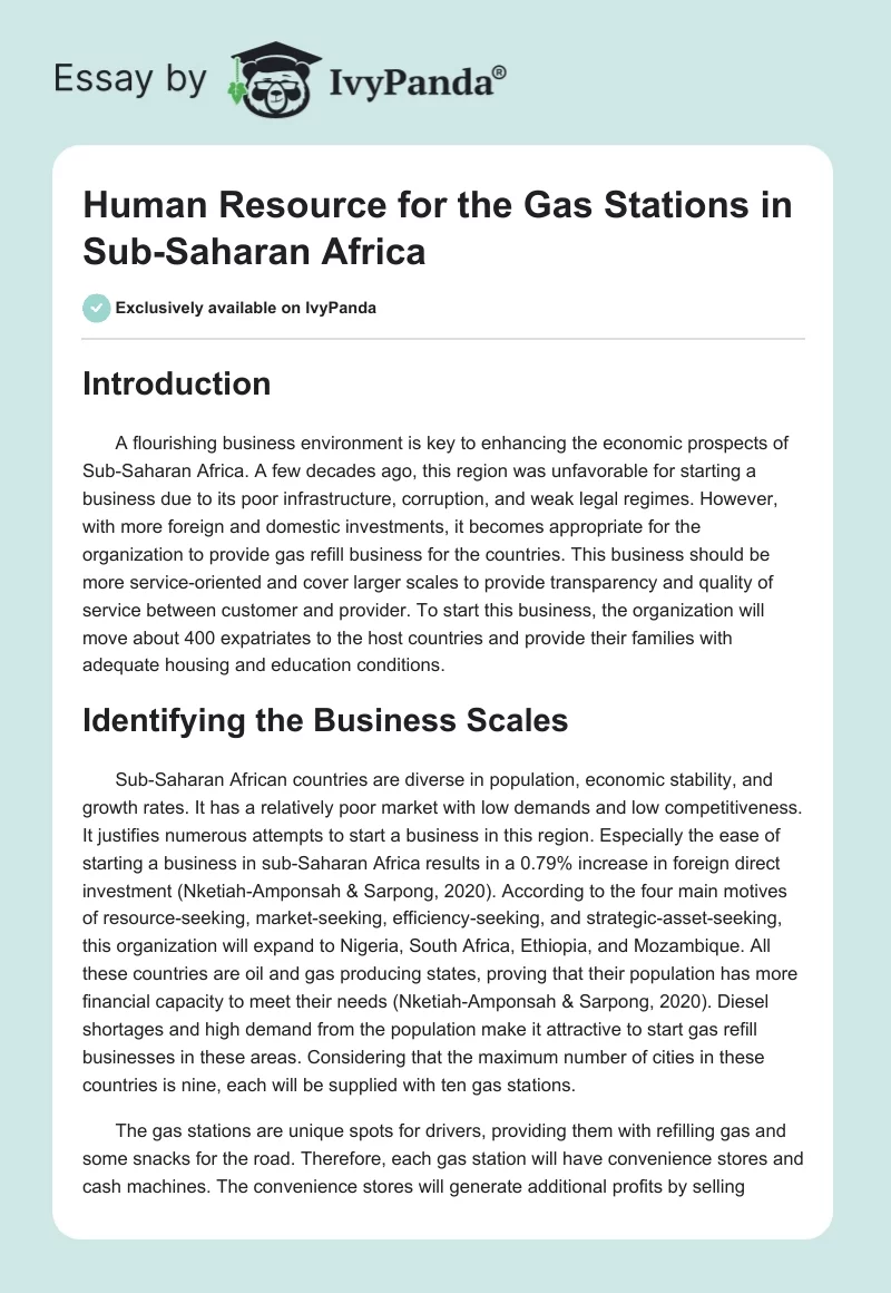 Human Resource for the Gas Stations in Sub-Saharan Africa. Page 1