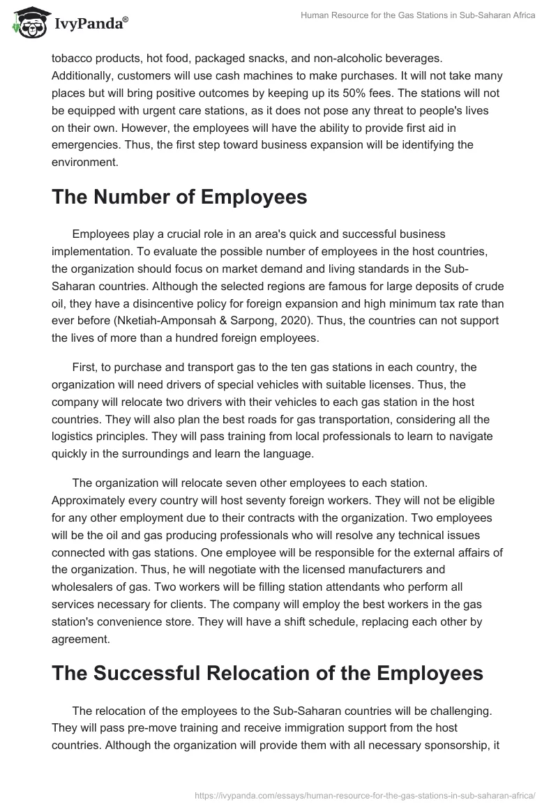 Human Resource for the Gas Stations in Sub-Saharan Africa. Page 2