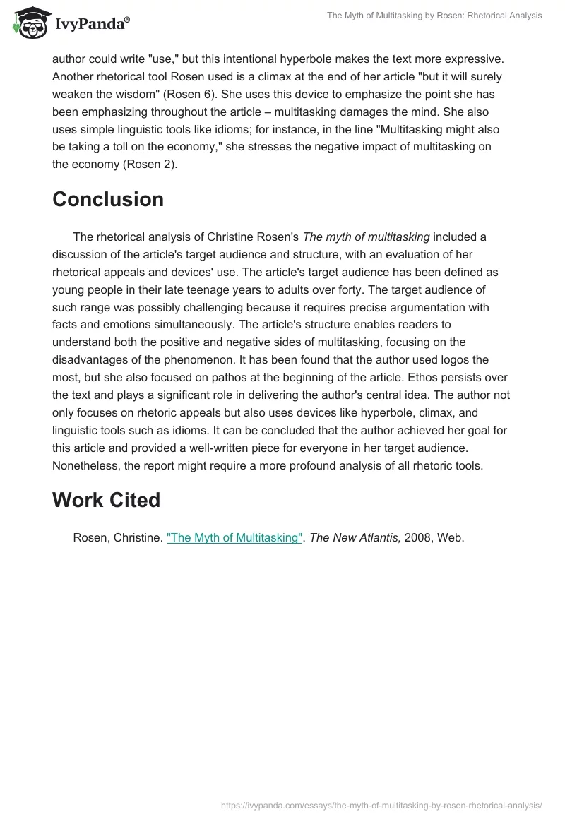 "The Myth of Multitasking" by Rosen: Rhetorical Analysis. Page 4