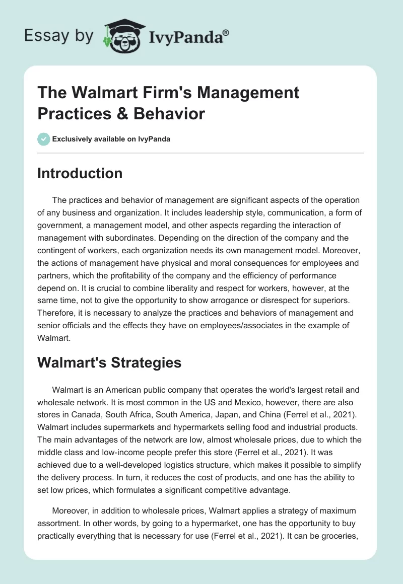 The Walmart Firm's Management Practices & Behavior. Page 1