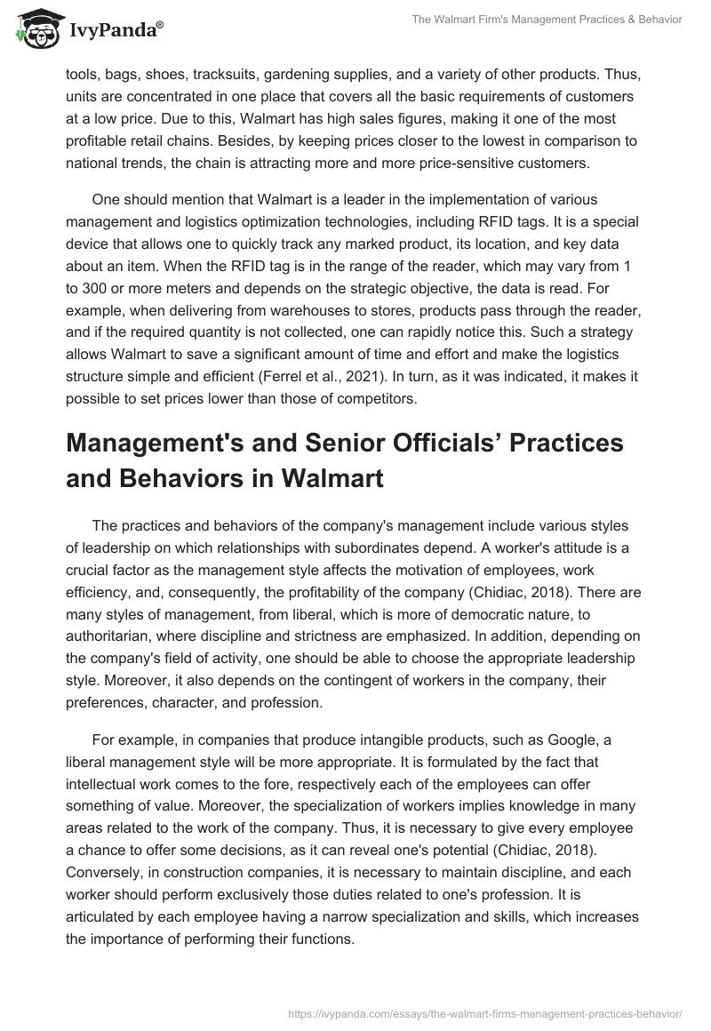 The Walmart Firm's Management Practices & Behavior. Page 2