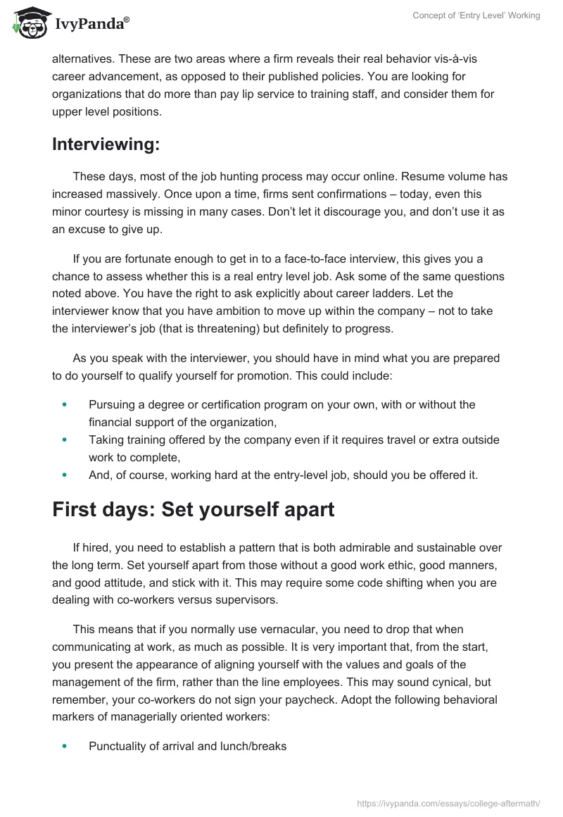 Concept of ‘Entry Level’ Working. Page 2