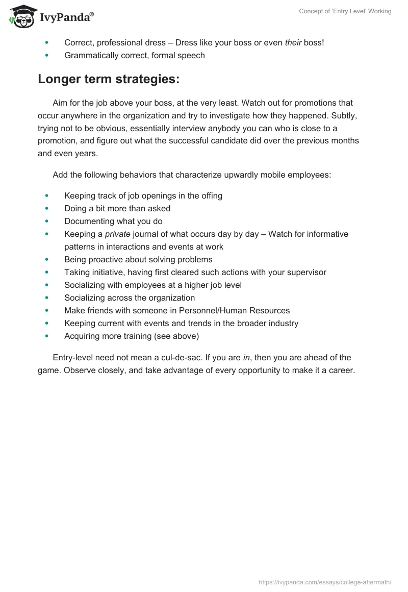 Concept of ‘Entry Level’ Working. Page 3