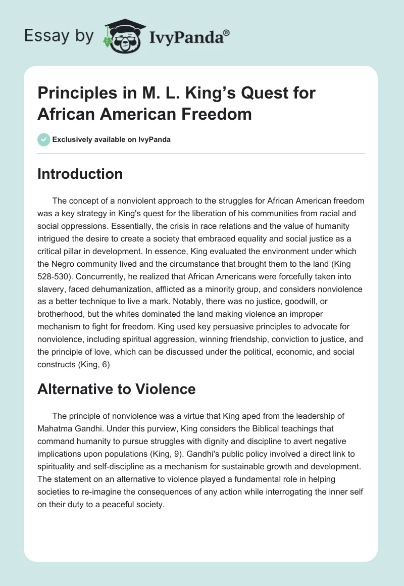 Principles in M. L. King’s Quest for African American Freedom. Page 1