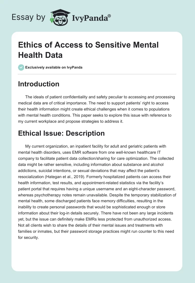 Ethics of Access to Sensitive Mental Health Data. Page 1