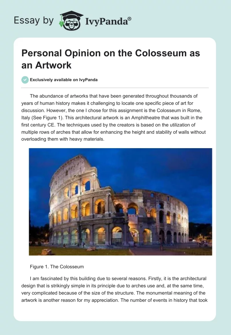 Personal Opinion on the Colosseum as an Artwork. Page 1