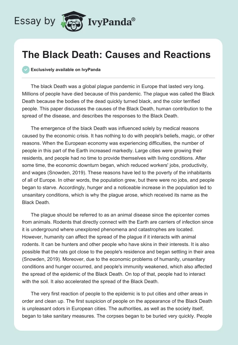 The Black Death: Causes and Reactions. Page 1
