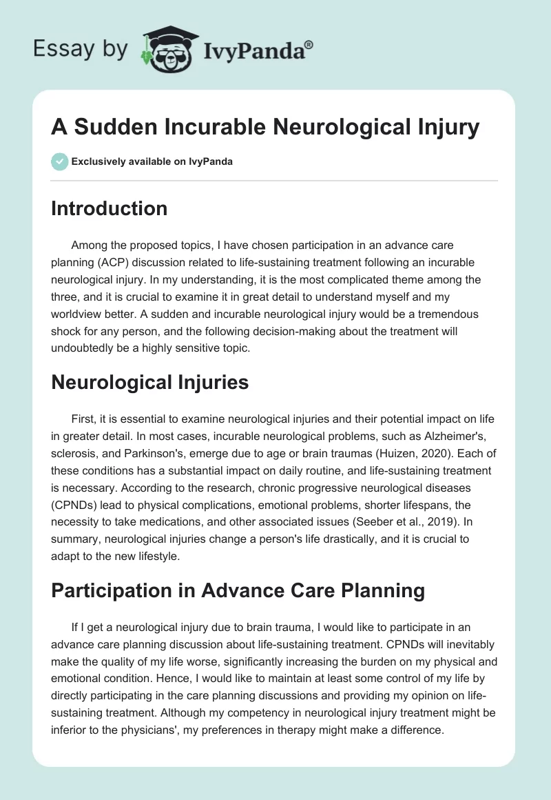 A Sudden Incurable Neurological Injury. Page 1
