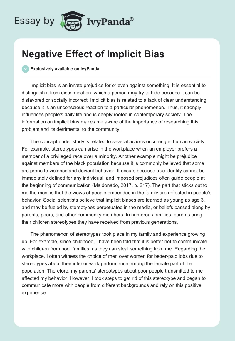Negative Effect of Implicit Bias. Page 1