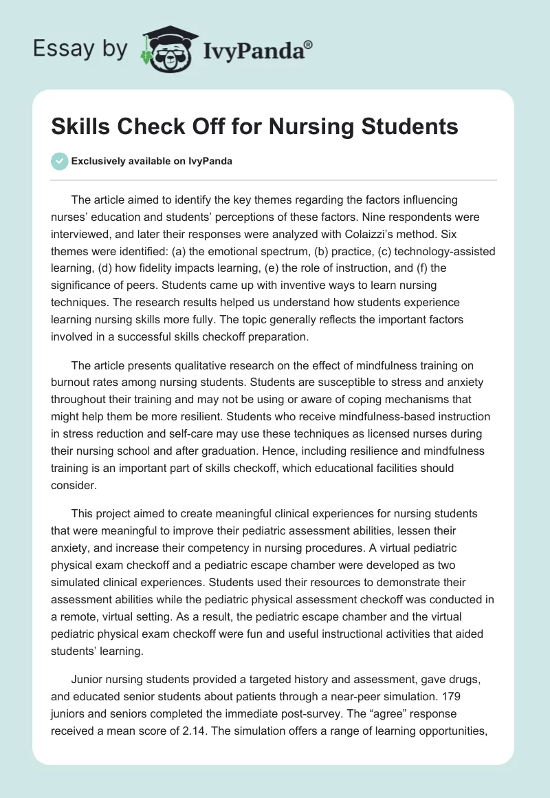 Skills Check Off for Nursing Students. Page 1