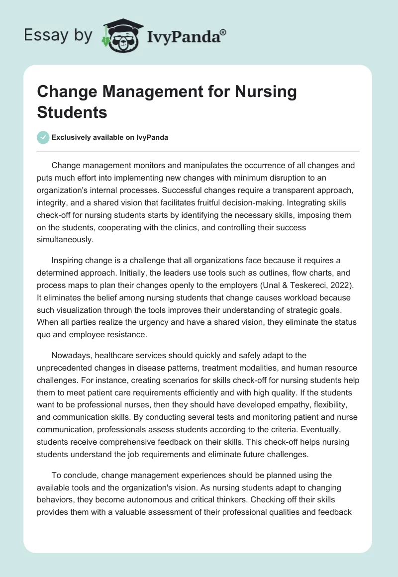 Change Management for Nursing Students. Page 1