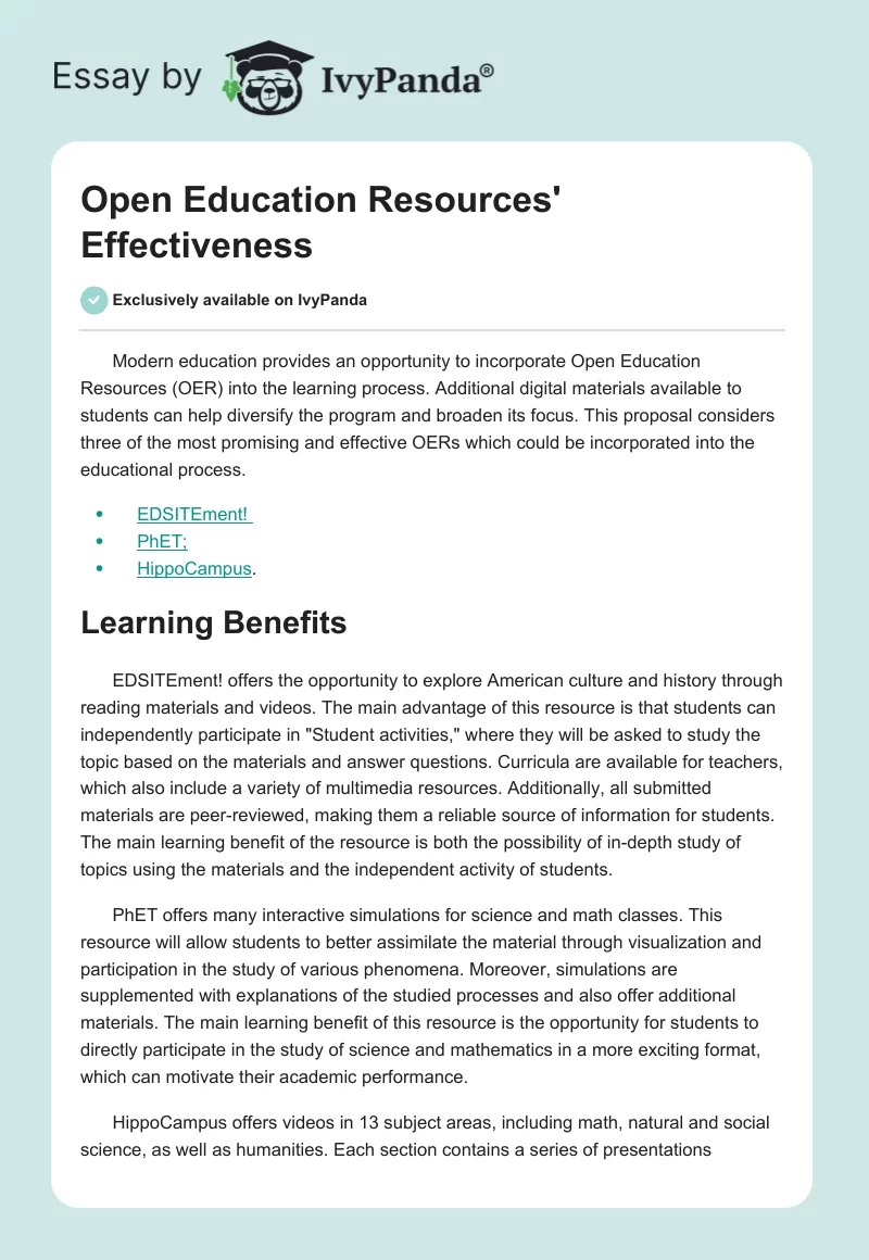 Open Education Resources' Effectiveness. Page 1