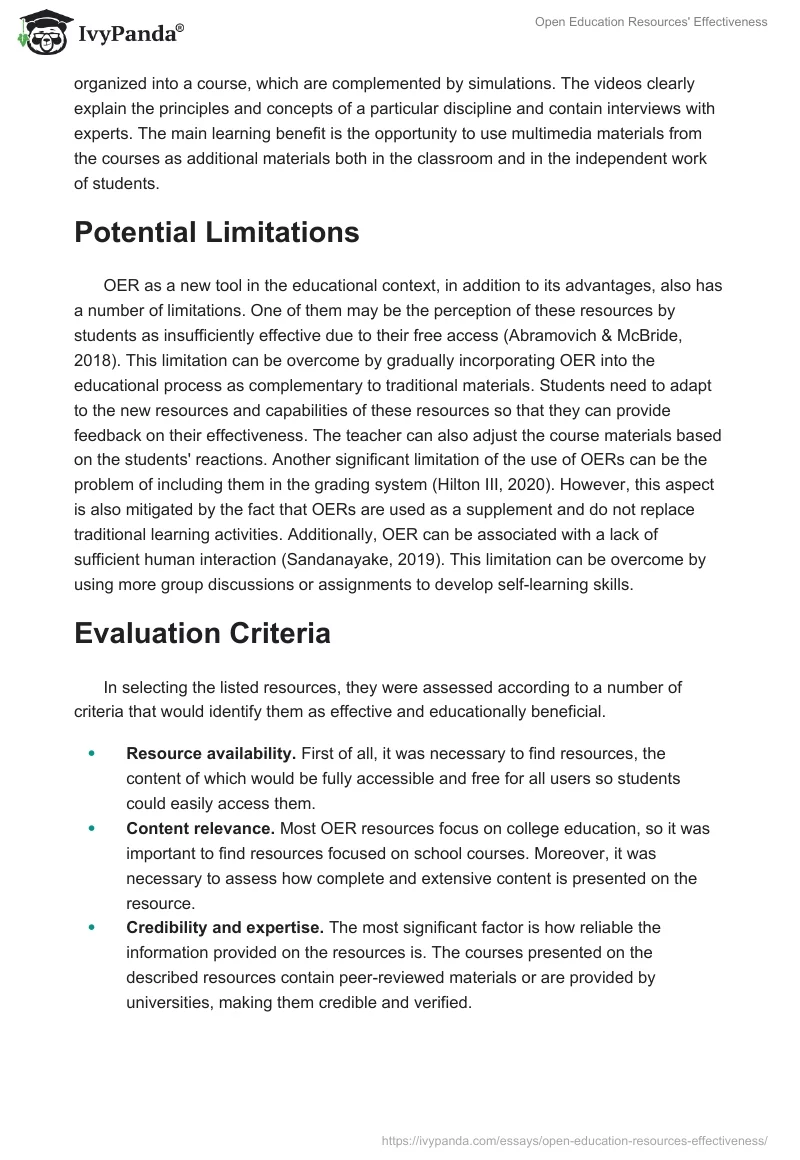Open Education Resources' Effectiveness. Page 2