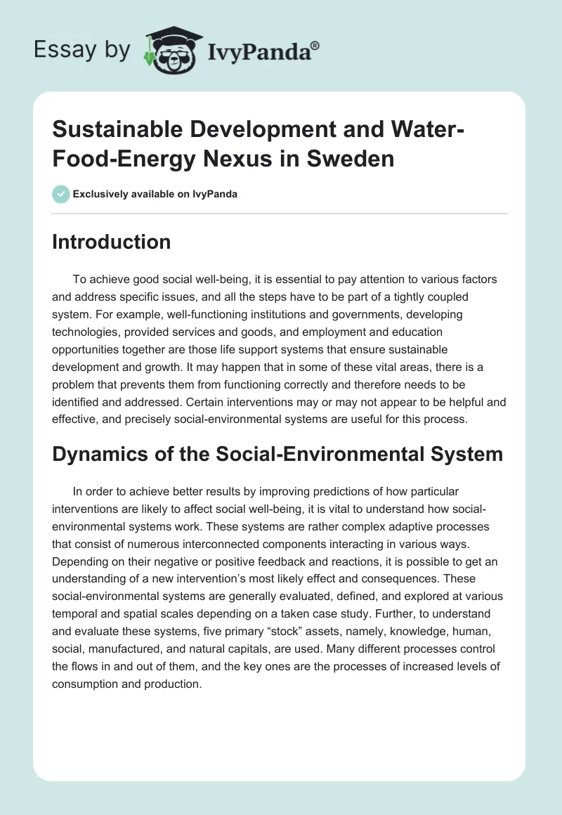 Sustainable Development and Water-Food-Energy Nexus in Sweden. Page 1