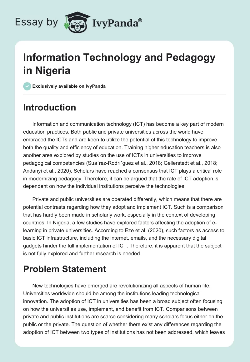 Information Technology and Pedagogy in Nigeria. Page 1