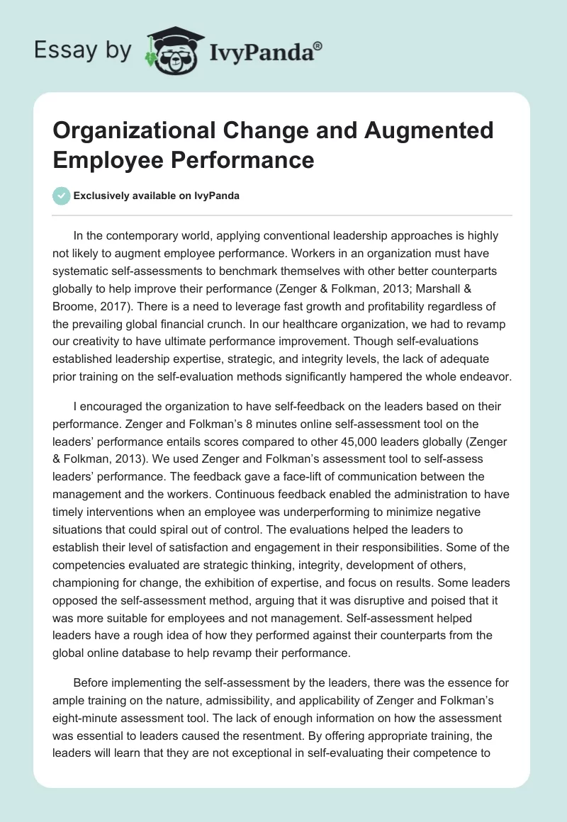 Organizational Change and Augmented Employee Performance. Page 1