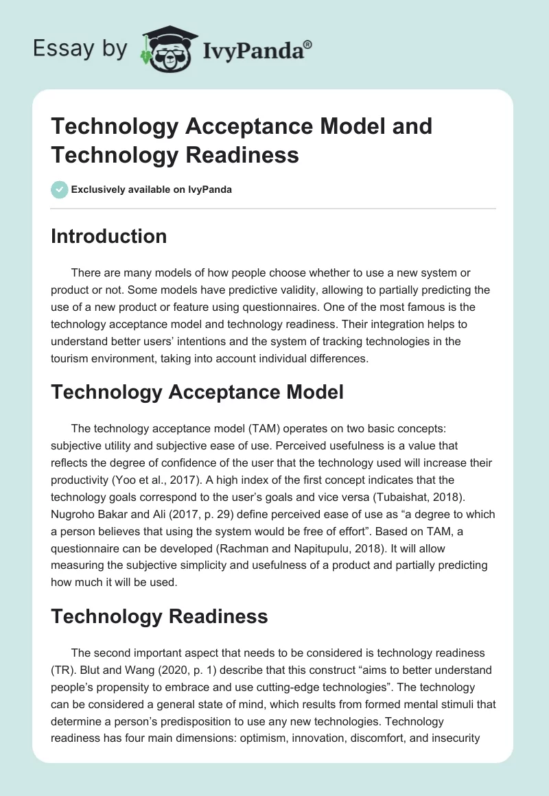 Technology Acceptance Model and Technology Readiness. Page 1