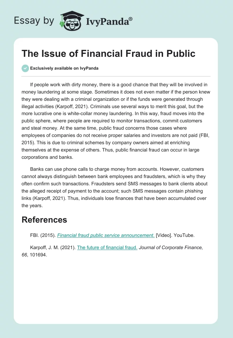 The Issue of Financial Fraud in Public. Page 1