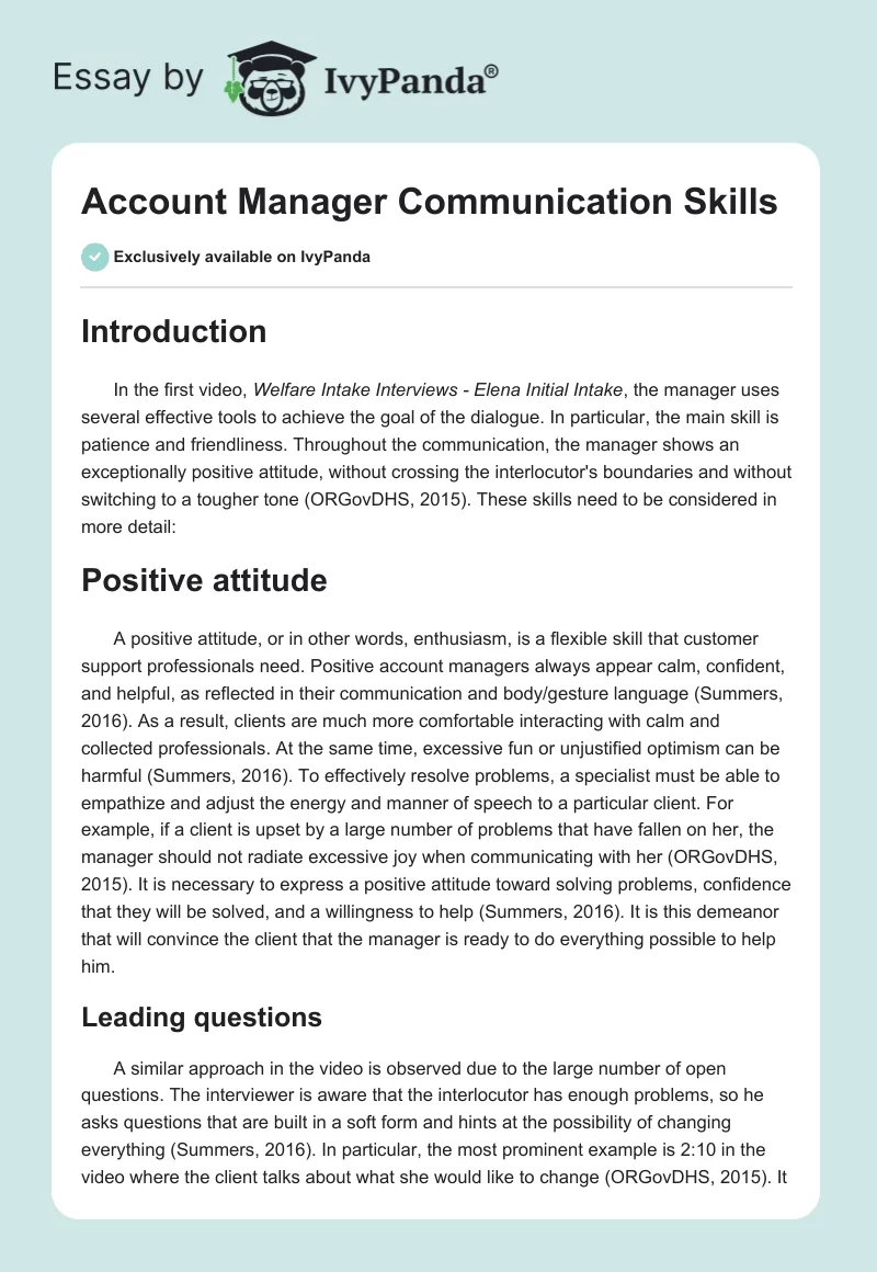Account Manager Communication Skills. Page 1