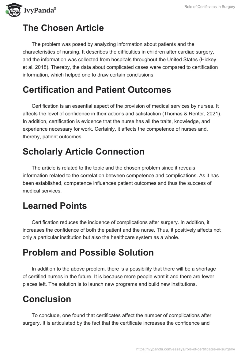Role of Certificates in Surgery. Page 2