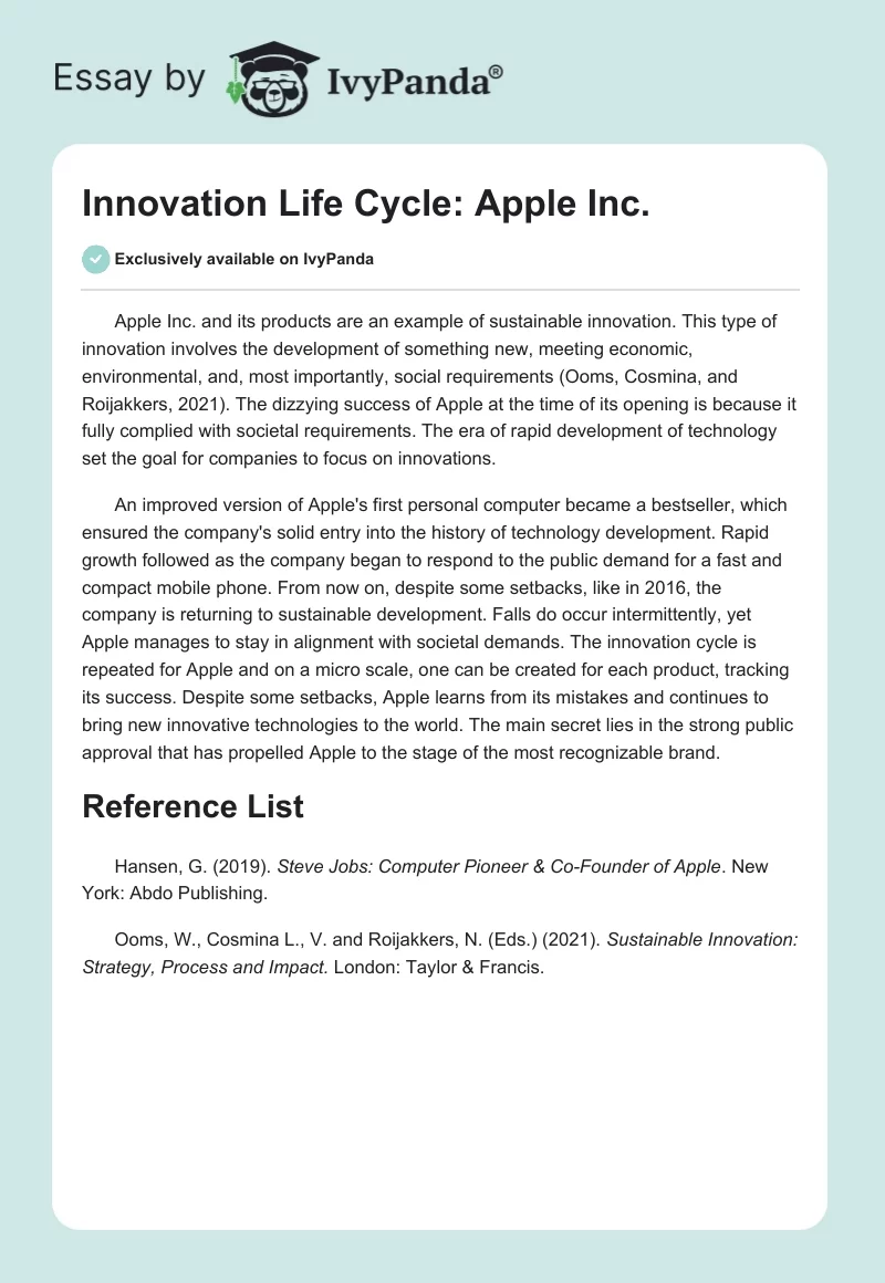 Innovation Life Cycle: Apple Inc.. Page 1