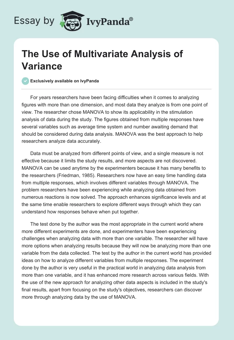 The Use of Multivariate Analysis of Variance. Page 1