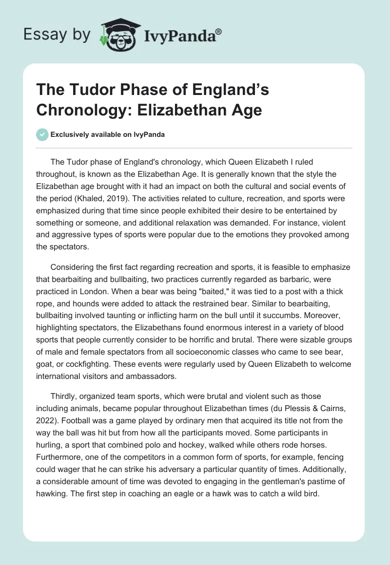 The Tudor Phase of England’s Chronology: Elizabethan Age. Page 1