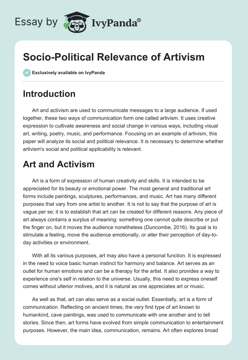 Socio-Political Relevance of Artivism. Page 1