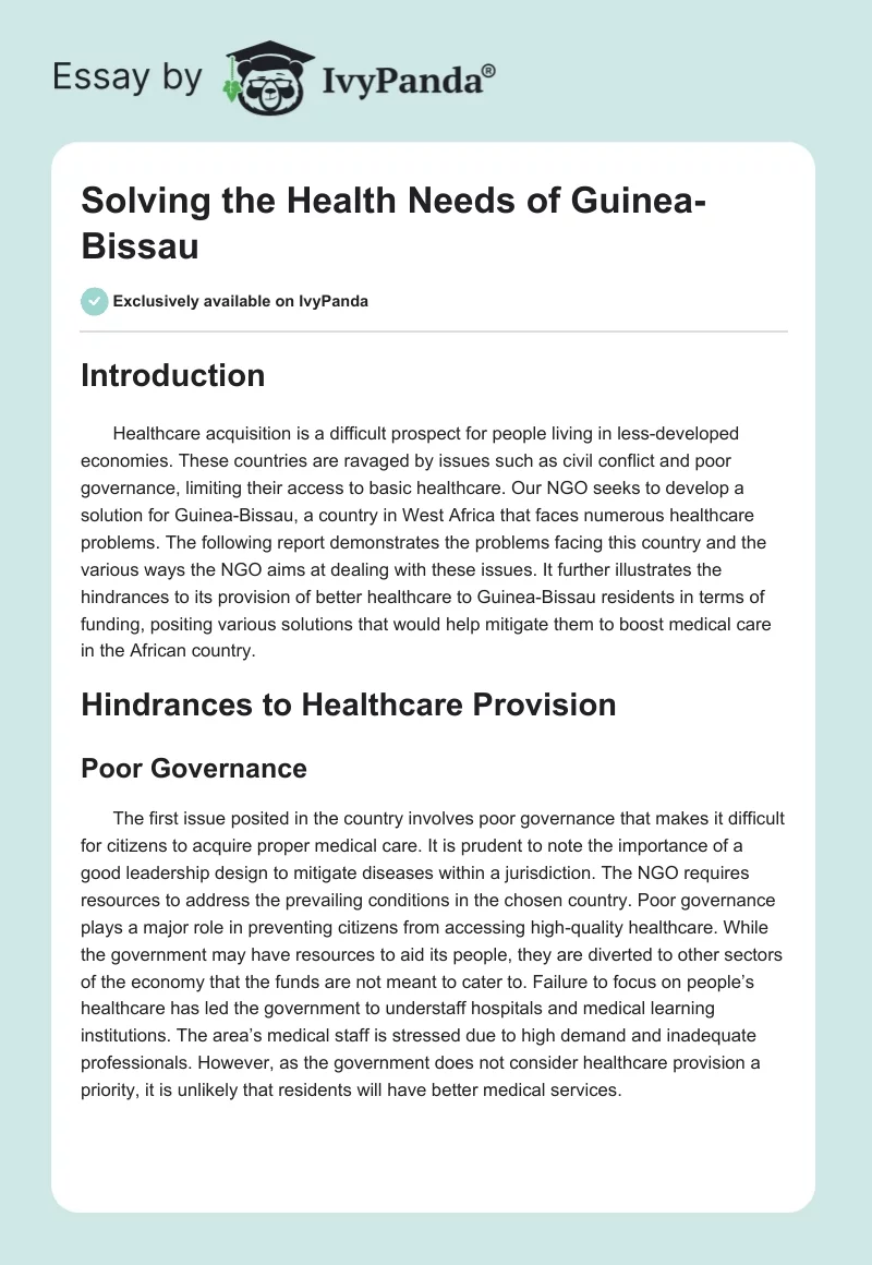 Solving the Health Needs of Guinea-Bissau. Page 1