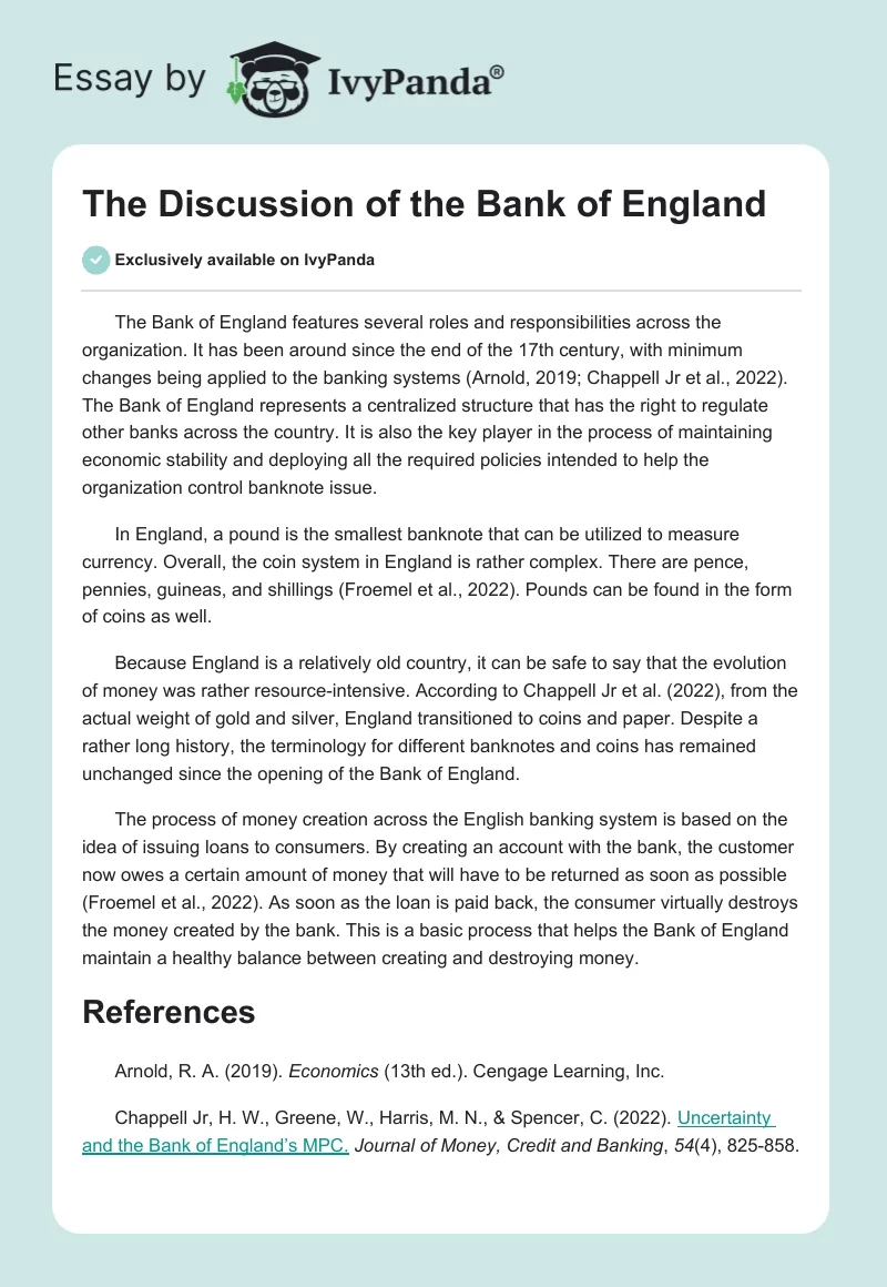 The Discussion of the Bank of England. Page 1